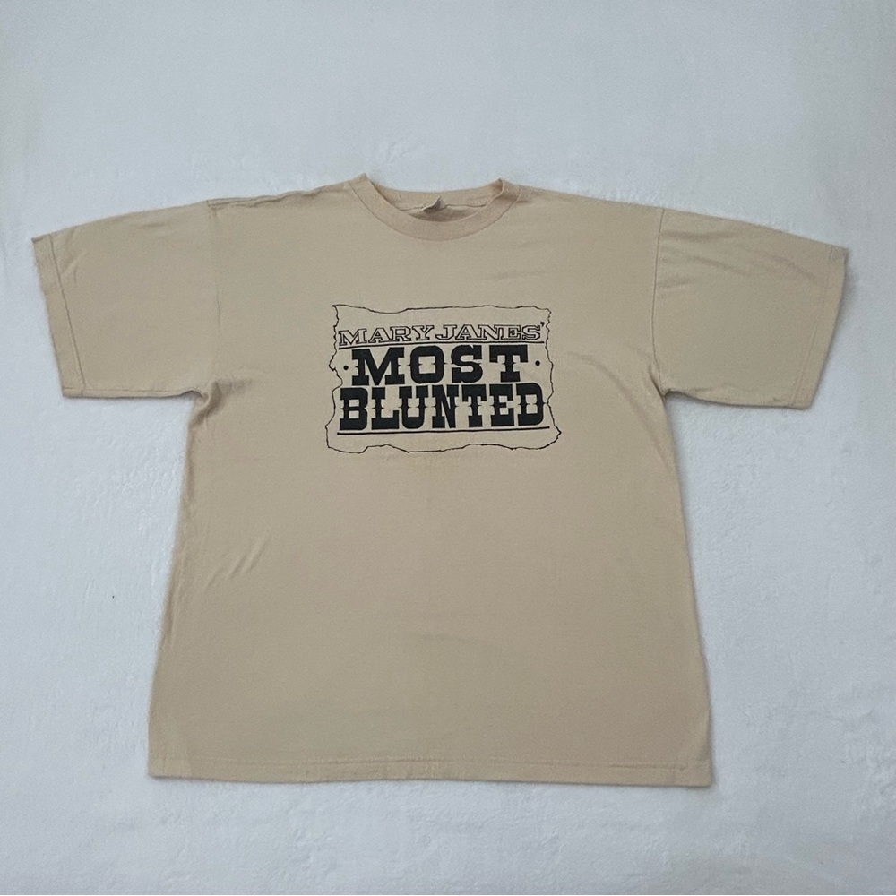 Vintage Mary Janes’ Most Blunted Old Western Theme Beige Tan Tee Shirt Men’s XL